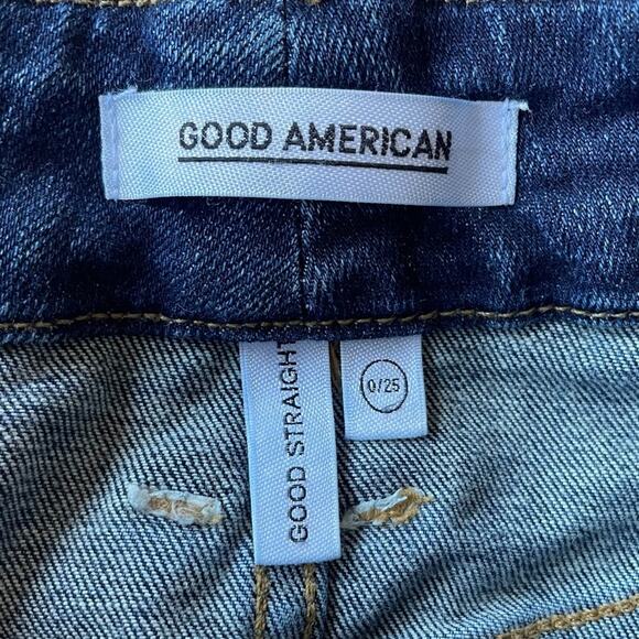 Women's Good American Good Straight Leg Denim High Rise Distressed Jeans sz 25 - Picture 5 of 11